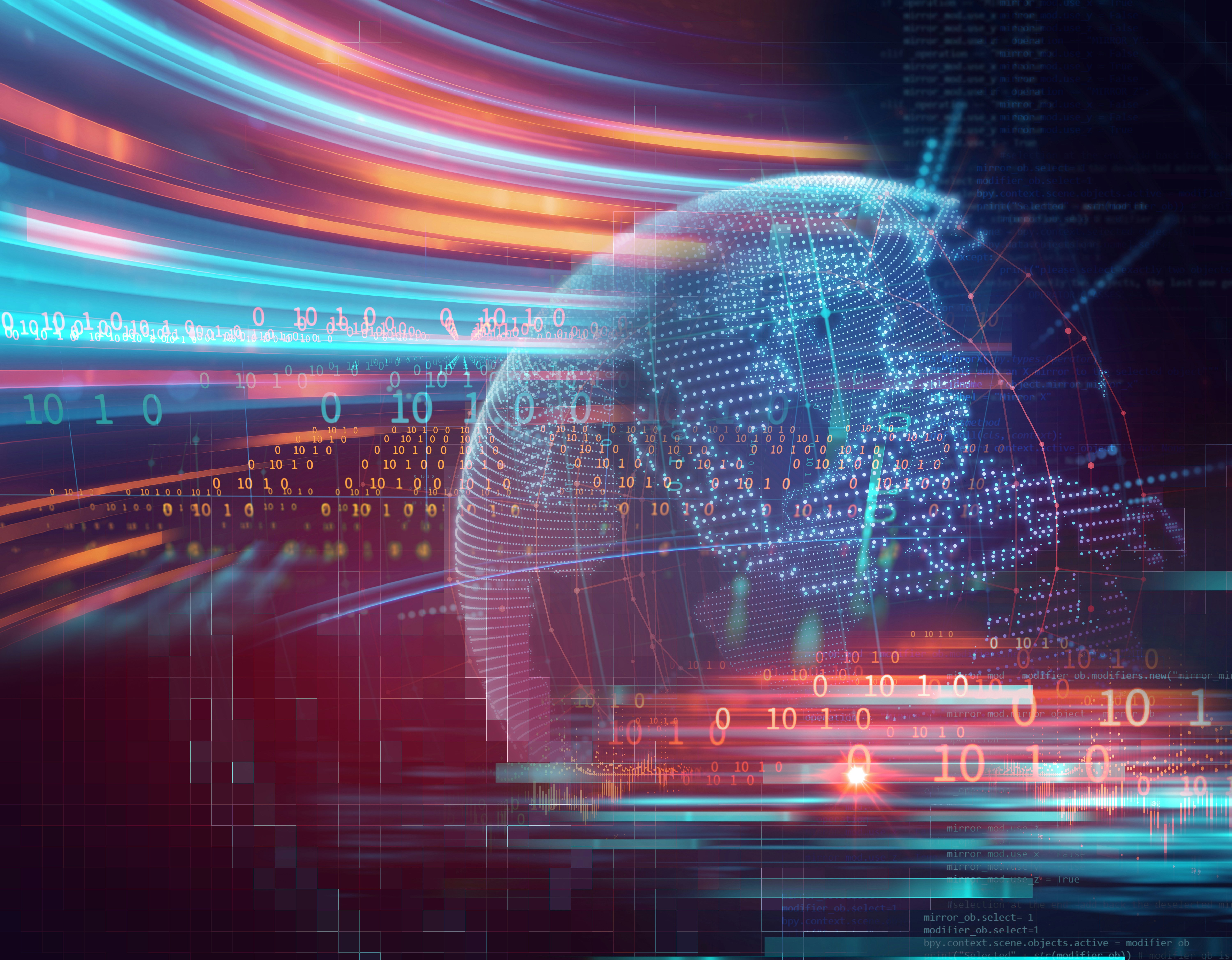 Glowing digital globe with binary code and light trails, symbolising global investigation technology